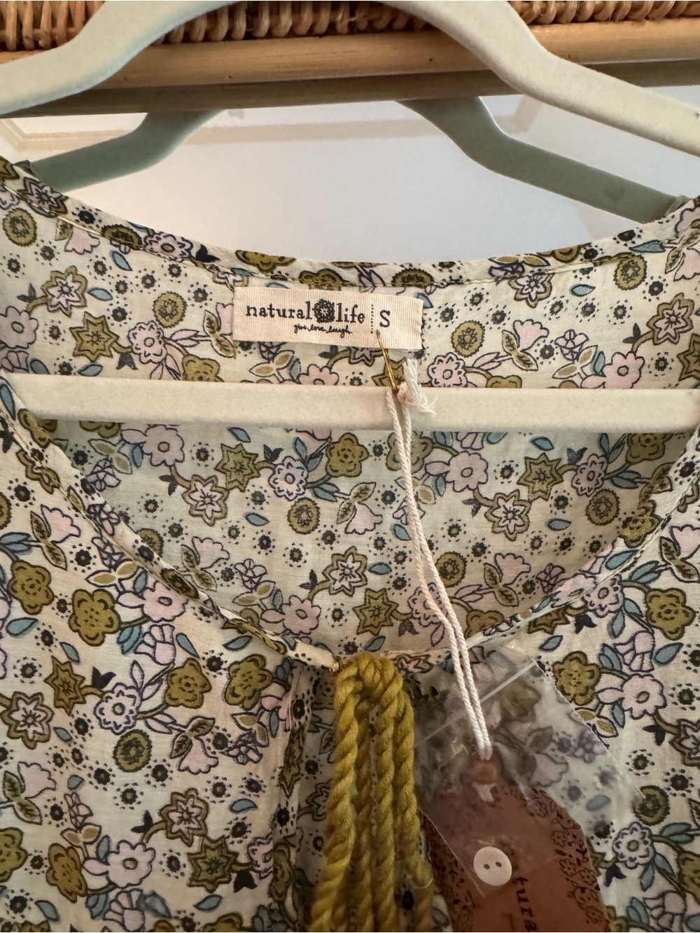 NATURAL LIFE Olive Green and Cream Floral Peasant dress - Picture 2 of 4